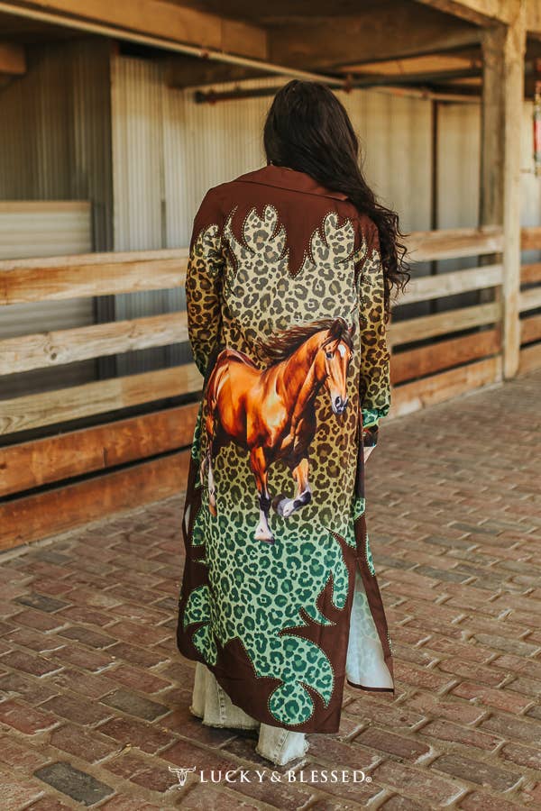 Leopard Ombre Horse Maxi Shirt Dress