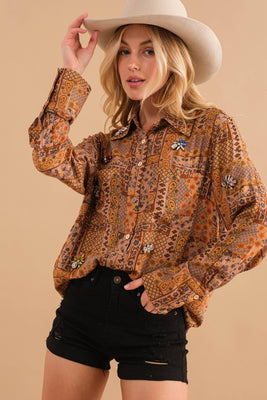 Dobby Patchwork Paisley Shirt Blouse