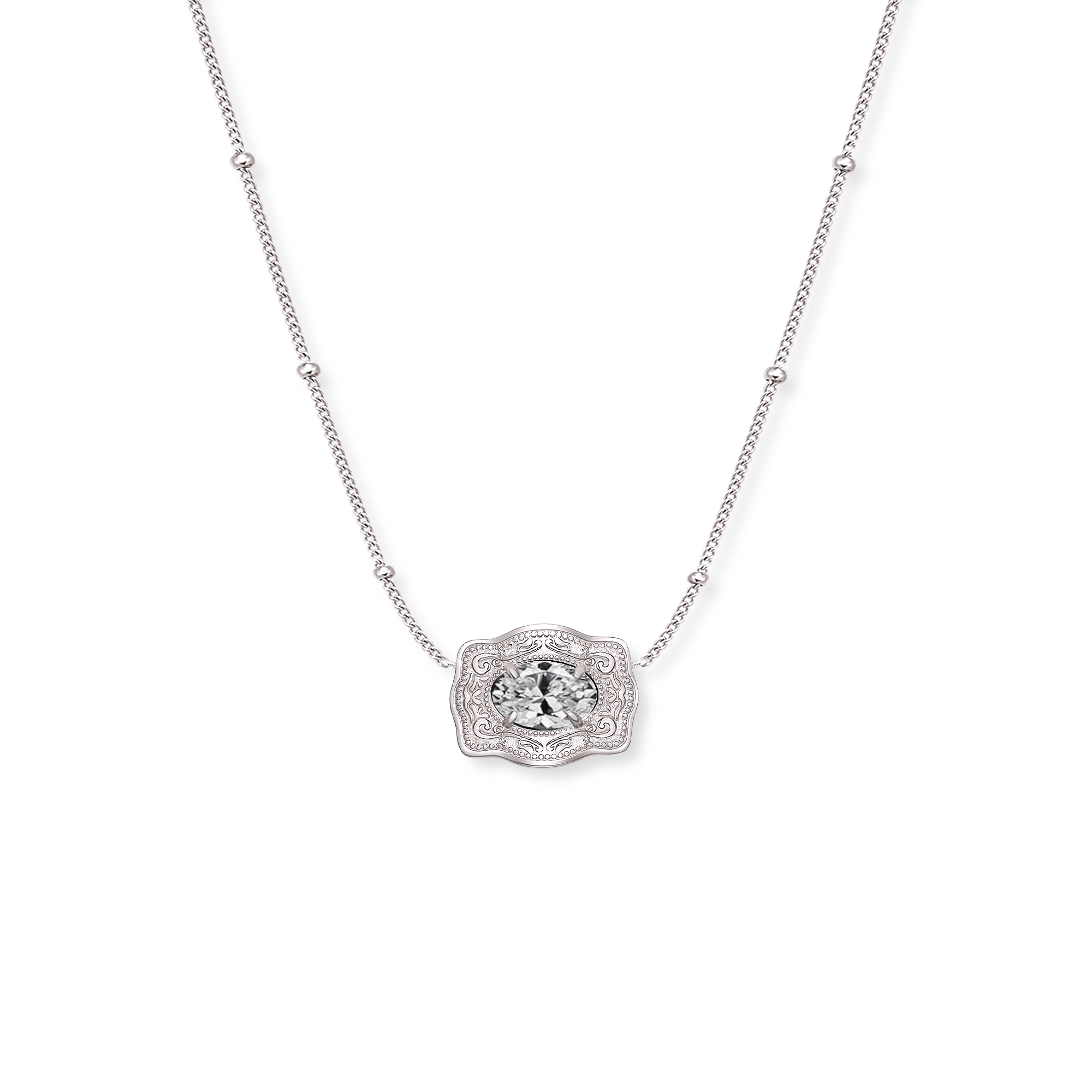 Ultra Mini Belt Buckle Birthstone Necklace - Silver