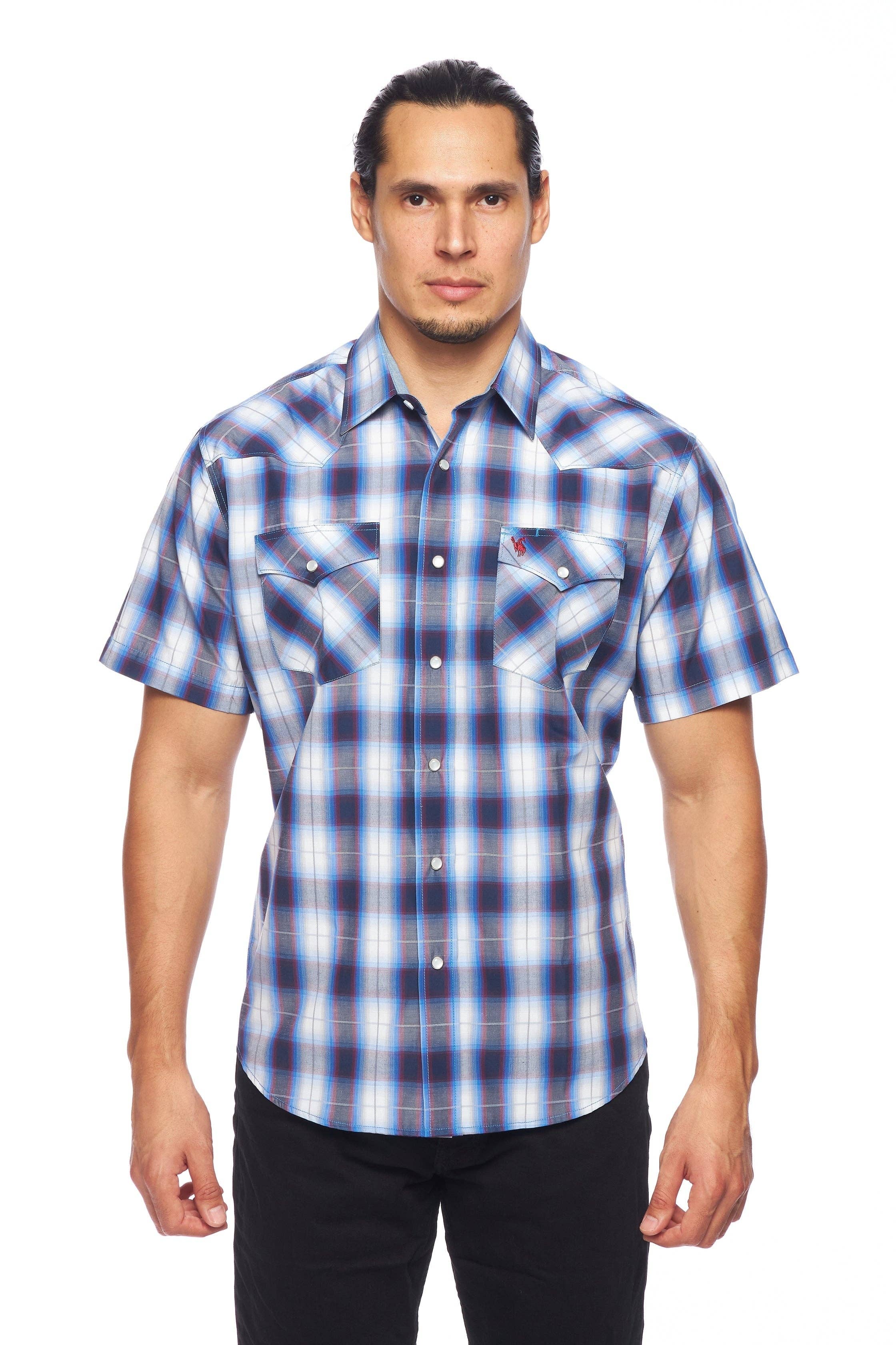 Men's Blue Plaid Western Snap Shirt