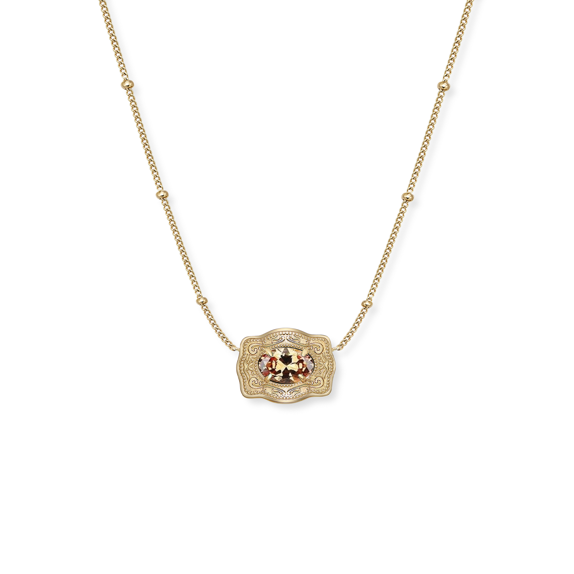 Ultra Mini Belt Buckle Birthstone Necklace - Gold