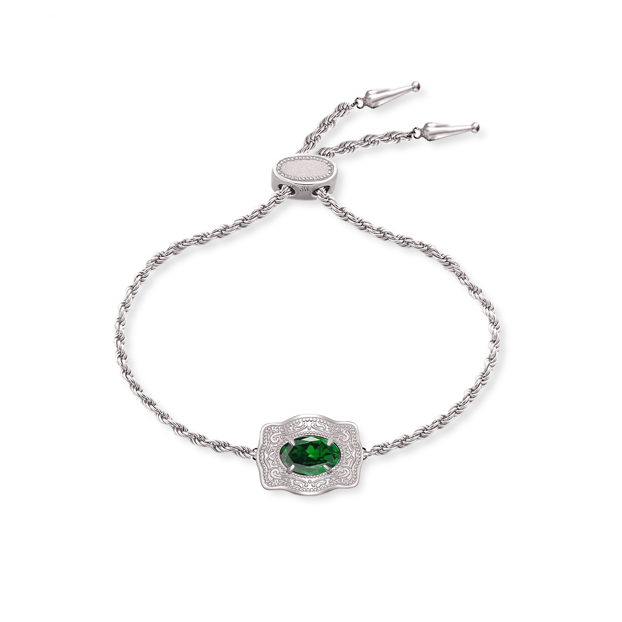 Ultra Mini Belt Buckle Birthstone Bracelet - Silver