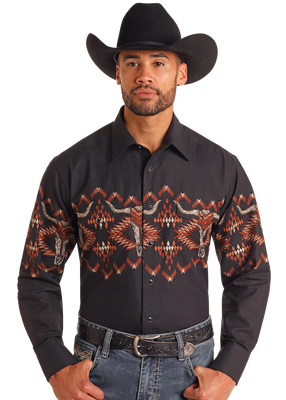 Longhorn Aztec Print Border Shirt