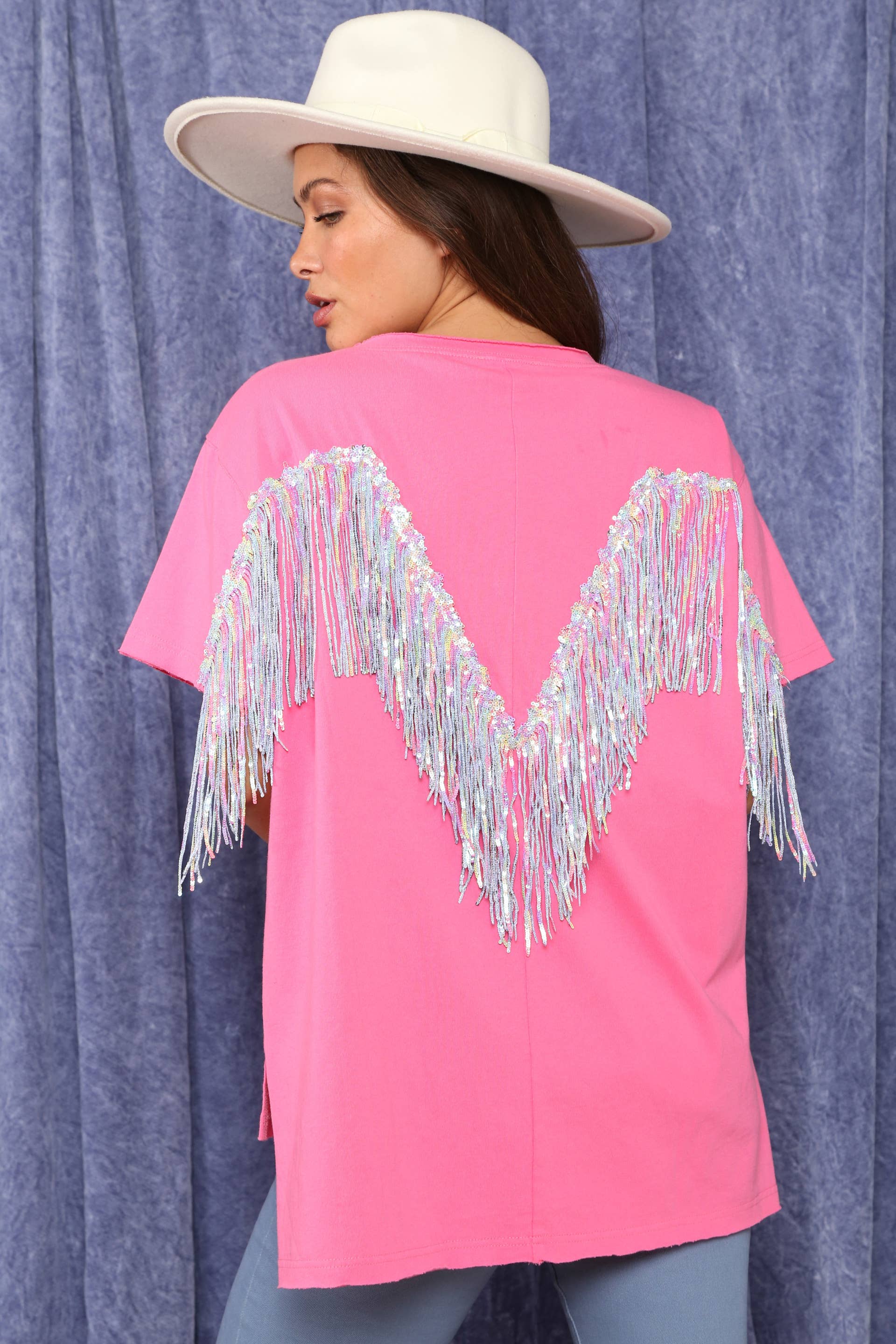 Rainbow Sequin Fringe Top