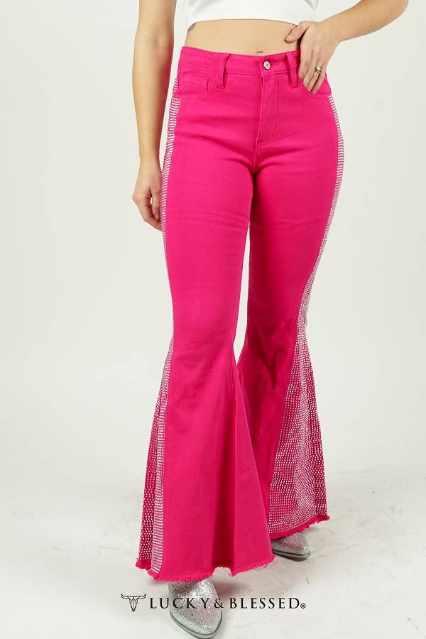 Plus Size Pink Studded Side Panel Flare Jeans