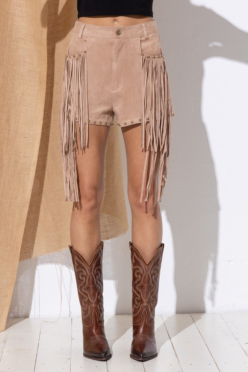 Suede fringe shorts cheap