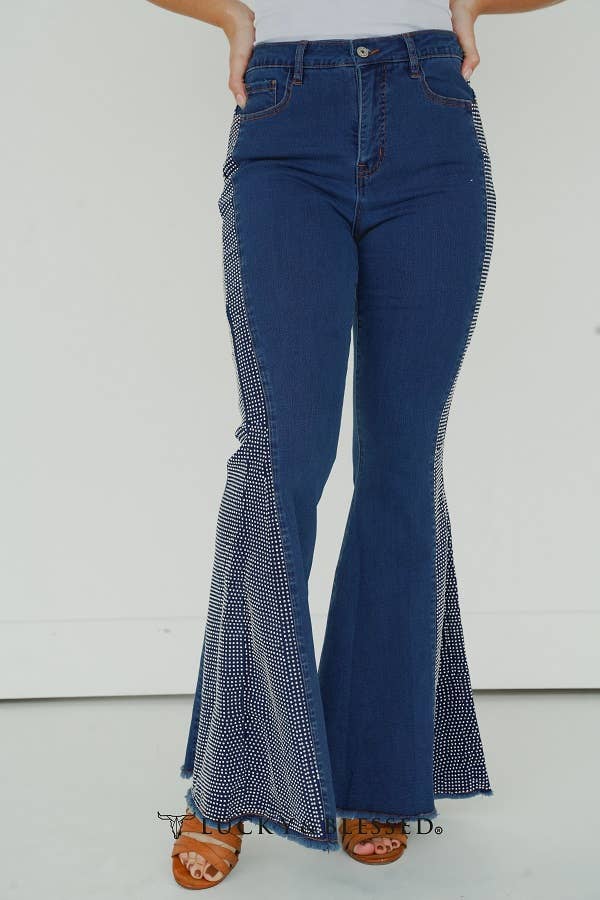 Studded Side Panel Flare Jeans