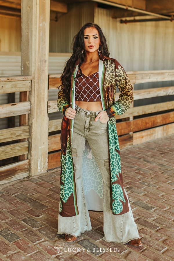 Leopard Ombre Horse Maxi Shirt Dress